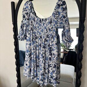 Misa Los Angeles Floral Blue and White Zadie Dress - Small